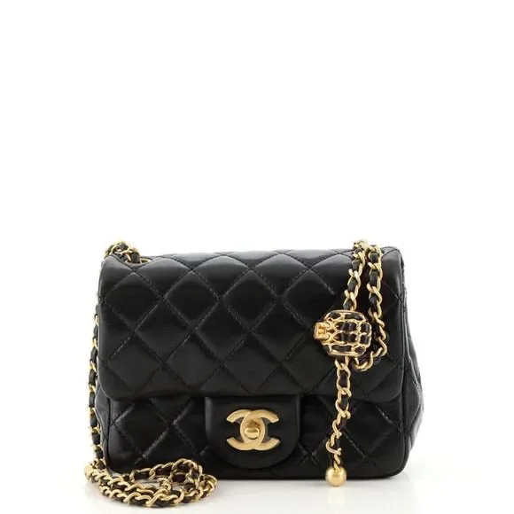 Chanel Pearl Crush Square Flap Bag Quilted Lambskin Mini Black